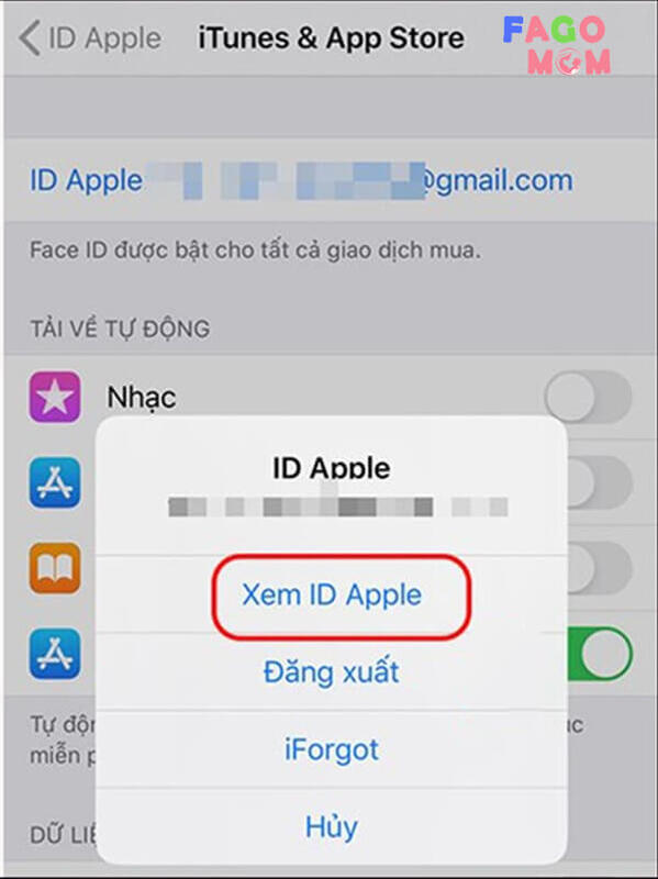  Lựa chọn xem mục ID Apple