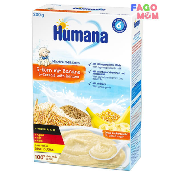 Bột ăn dặm Humana vị sữa với 5 loại ngũ cốc – chuối
